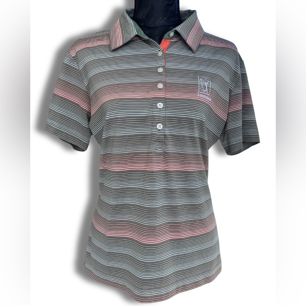 NIKEGOLF Dryfit TPC Scottsdale striped tournament sporty golf polo. Size L 12/14